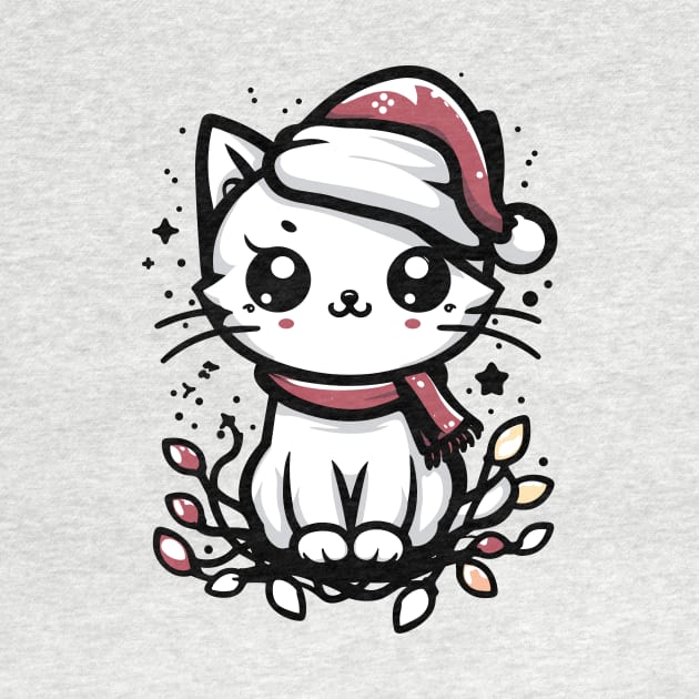 Cute Christmas Cat Santa Hat Christmas Lights Adorable by Francois Ringuette